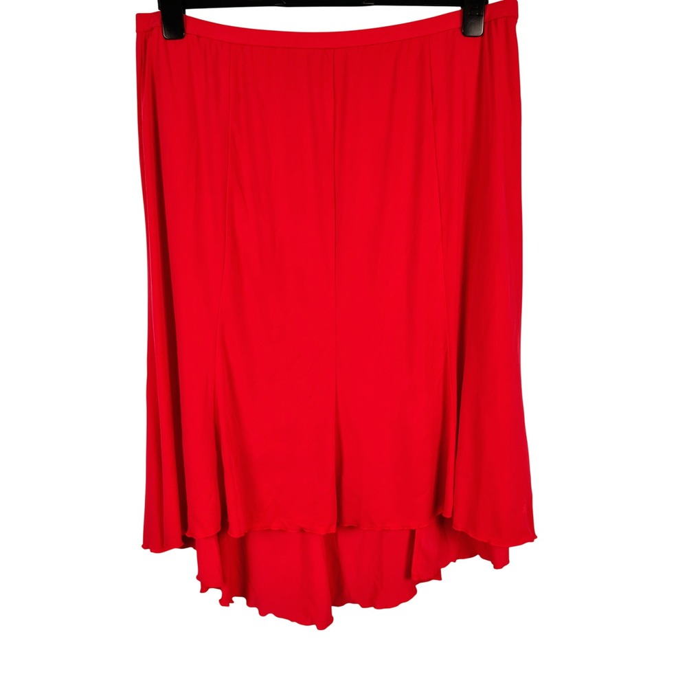 Mark Zunino Womens 1X High Low Ruffle Skirt Red Stretch Jersey Romantic Glam